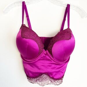 Victoria's Secret Fuchsia Bombshell Add 2 Cup Longline Plunge, Burgundy Lace Bra